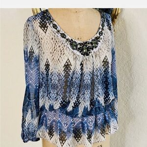 Cache Blue and White Layered Blouse